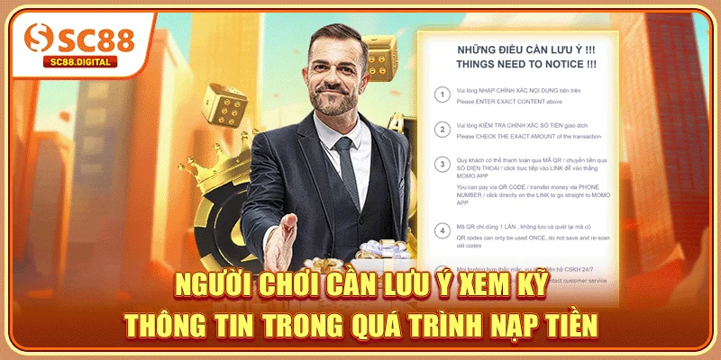 Người chơi cần lưu ý xem kỹ thông tin trong quá trình nạp tiền